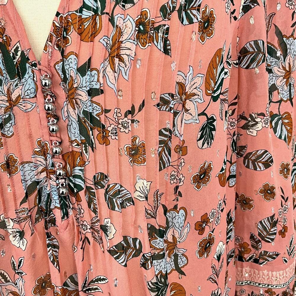 Veronica Beard Blouse Womens 8 Pink Floral Boho V Neck Long Sleeve Tunic Top - Picture 3 of 13
